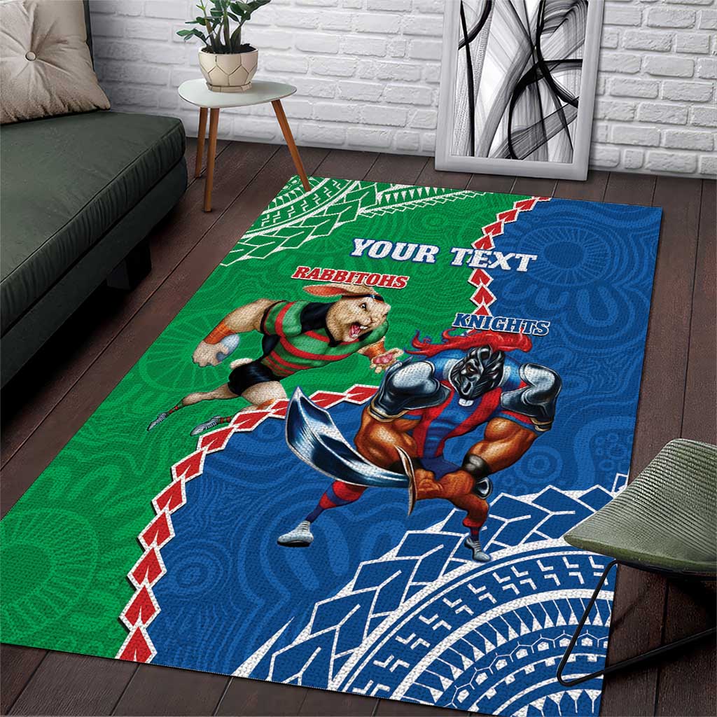 Personalised Rabbitohs And Knights Rugby Area Rug Aboriginal Mix Polynesian Pattern - Vibe Hoodie Shop