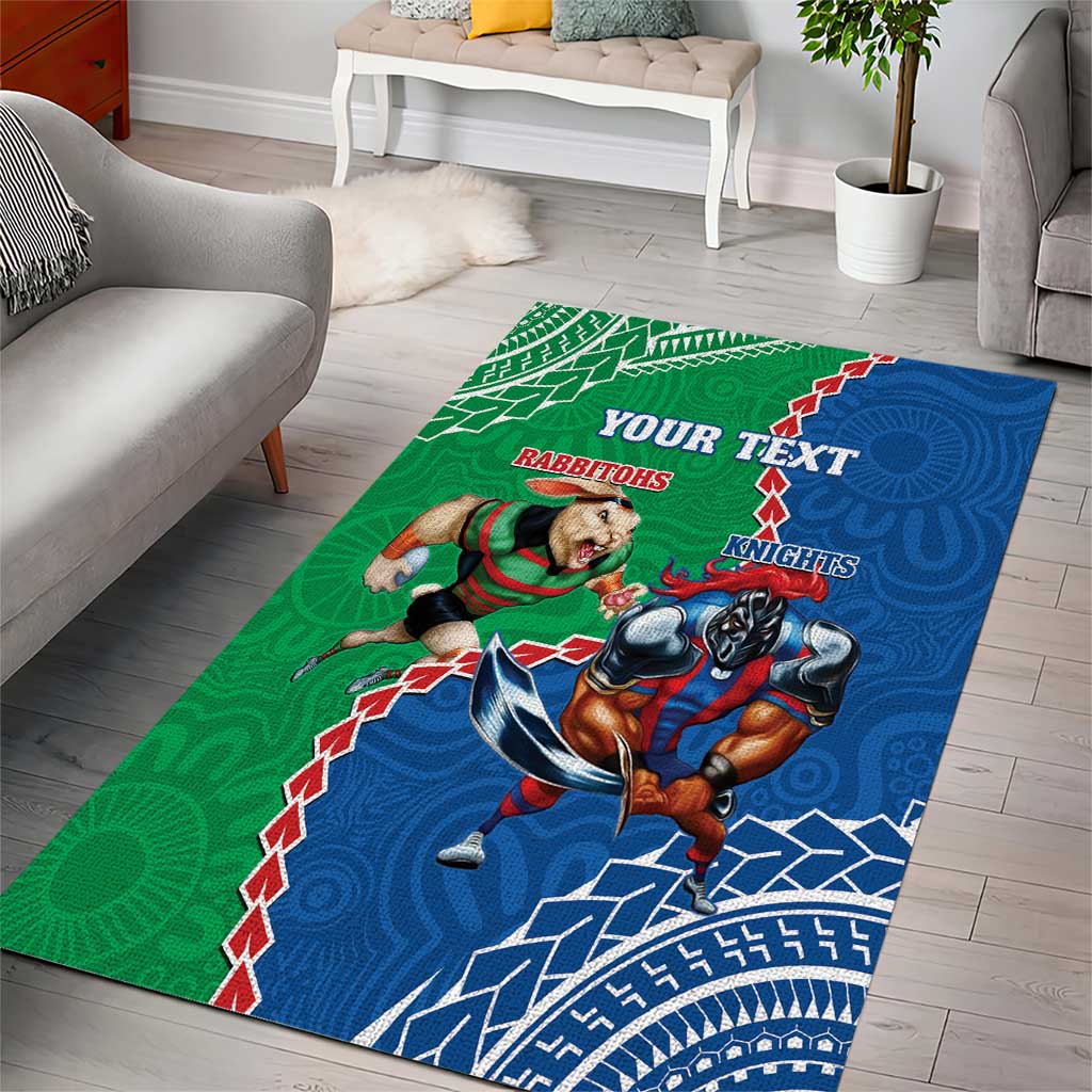 Personalised Rabbitohs And Knights Rugby Area Rug Aboriginal Mix Polynesian Pattern - Vibe Hoodie Shop