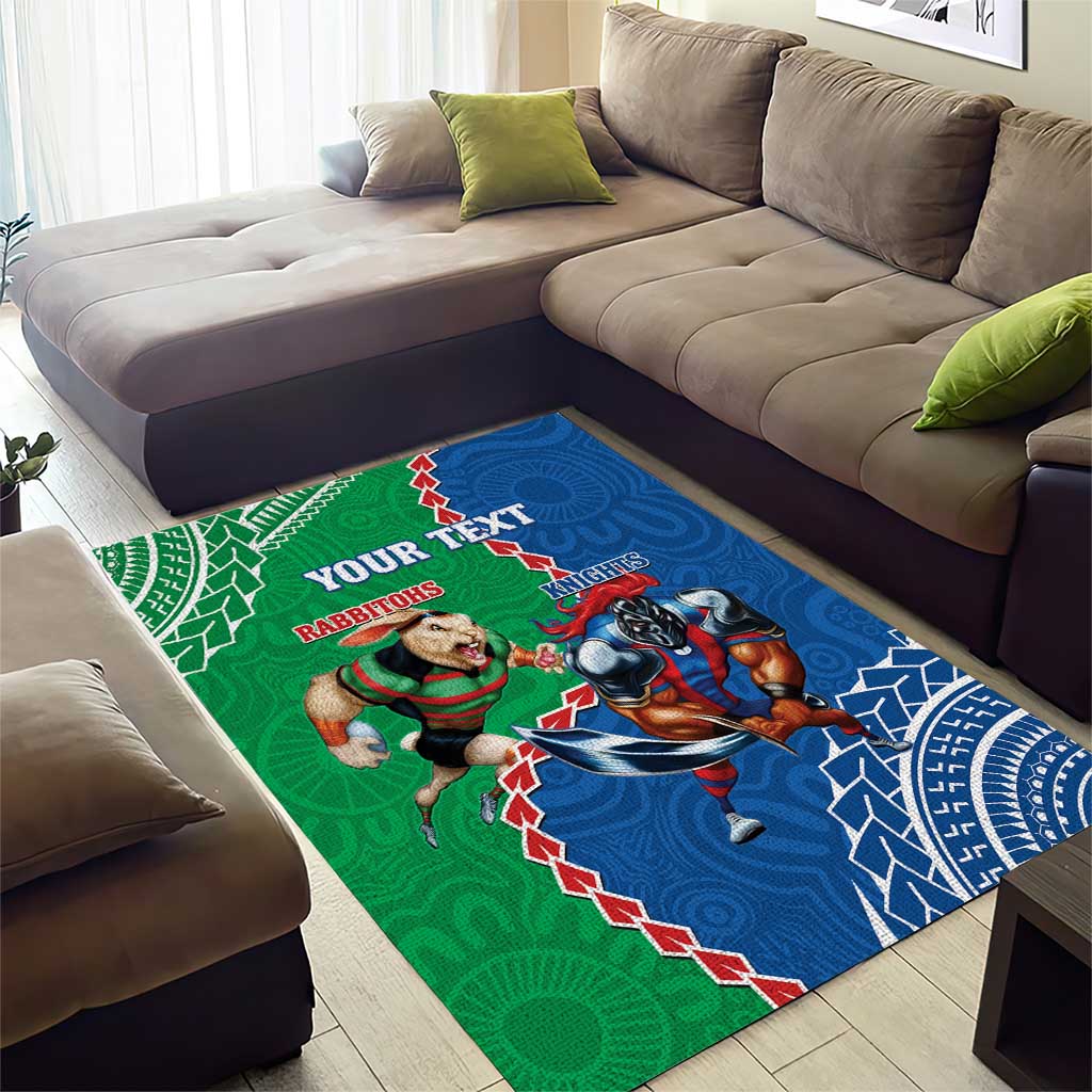 Personalised Rabbitohs And Knights Rugby Area Rug Aboriginal Mix Polynesian Pattern - Vibe Hoodie Shop