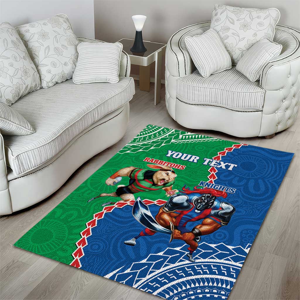 Personalised Rabbitohs And Knights Rugby Area Rug Aboriginal Mix Polynesian Pattern - Vibe Hoodie Shop