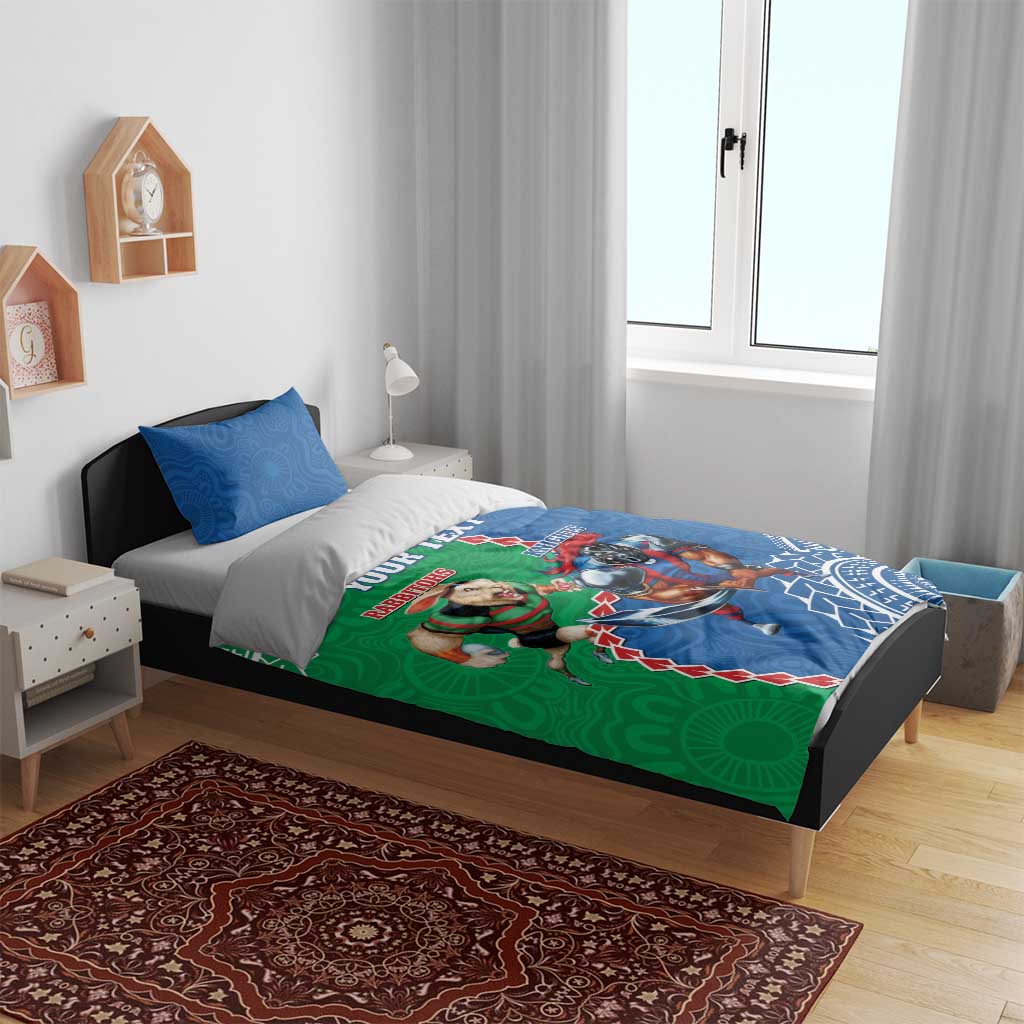 Personalised Rabbitohs And Knights Rugby Bedding Set Aboriginal Mix Polynesian Pattern - Vibe Hoodie Shop
