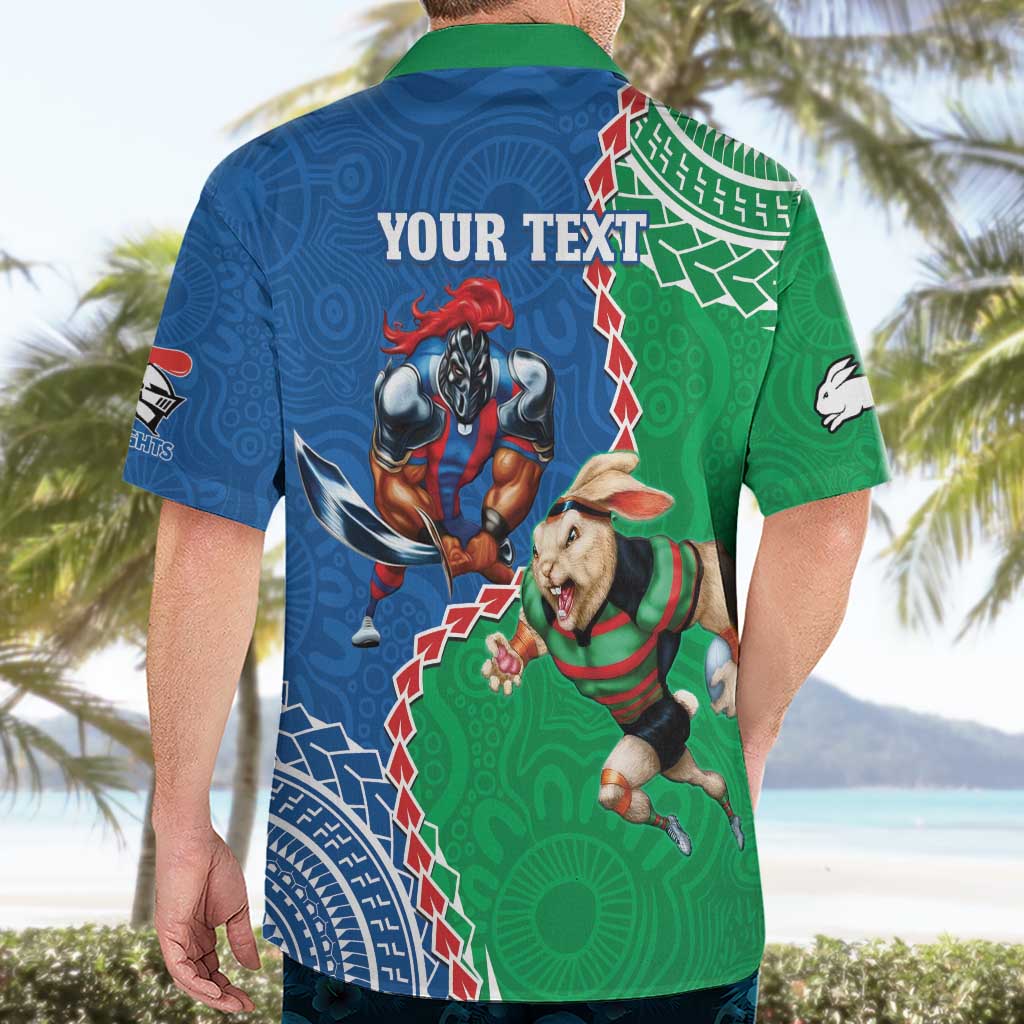 Personalised Rabbitohs And Knights Rugby Hawaiian Shirt Aboriginal Mix Polynesian Pattern - Vibe Hoodie Shop