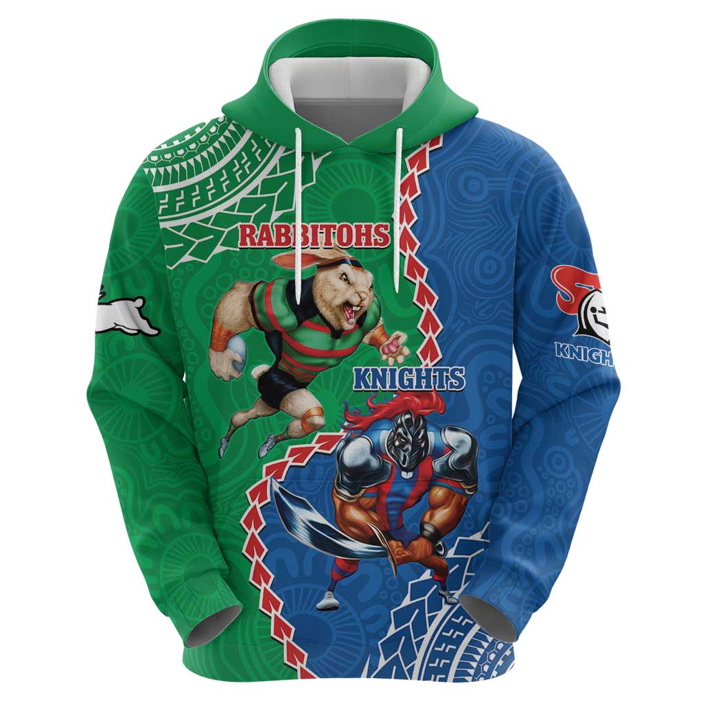 Personalised Rabbitohs And Knights Rugby Hoodie Aboriginal Mix Polynesian Pattern - Vibe Hoodie Shop