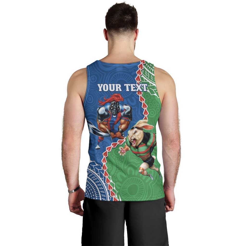 Personalised Rabbitohs And Knights Rugby Men Tank Top Aboriginal Mix Polynesian Pattern - Vibe Hoodie Shop