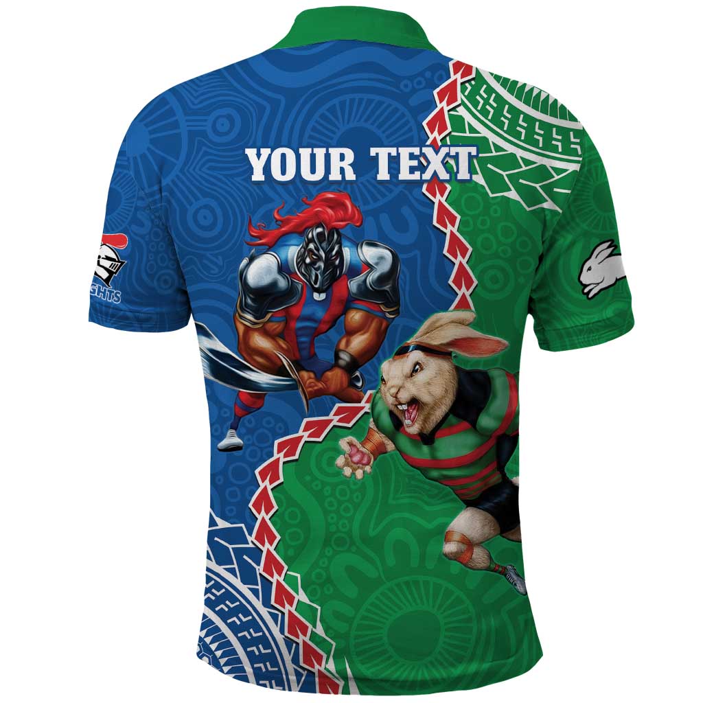 Personalised Rabbitohs And Knights Rugby Polo Shirt Aboriginal Mix Polynesian Pattern - Vibe Hoodie Shop