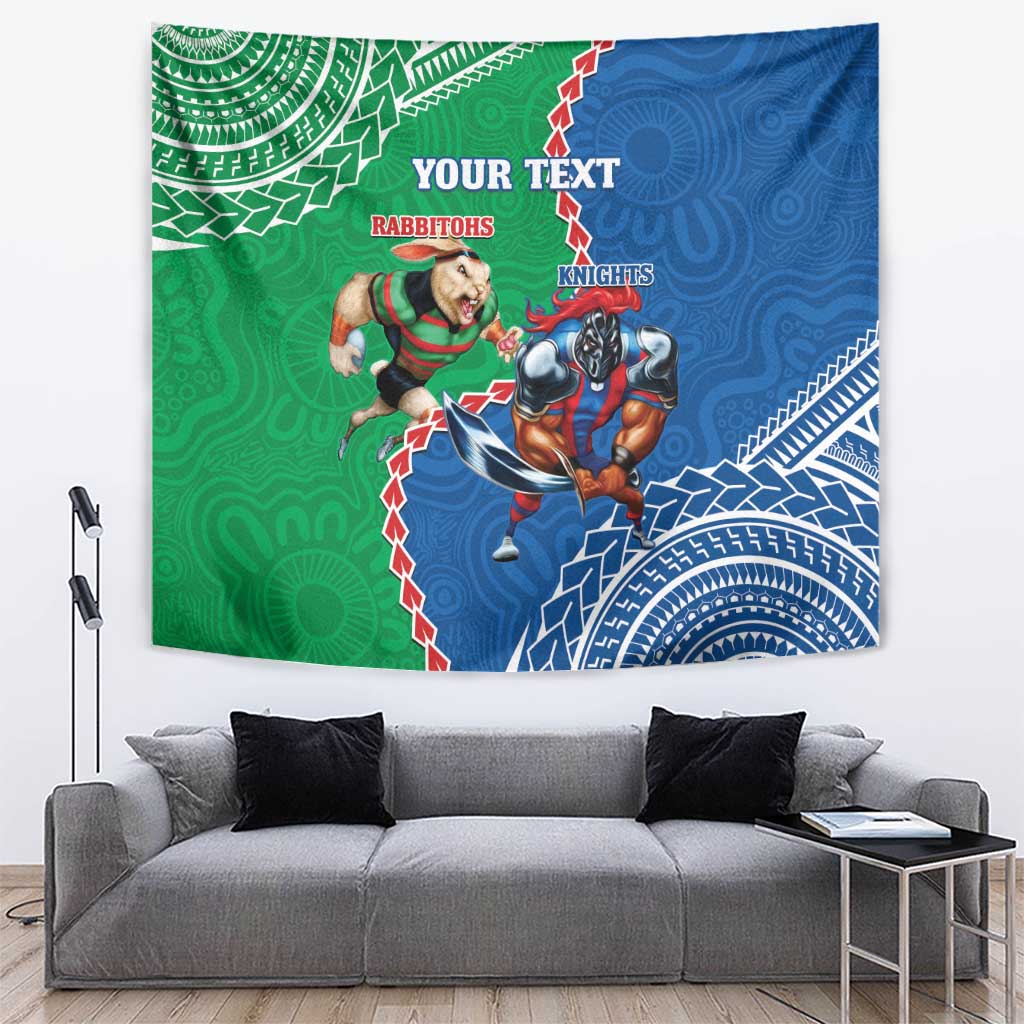 Personalised Rabbitohs And Knights Rugby Tapestry Aboriginal Mix Polynesian Pattern - Vibe Hoodie Shop