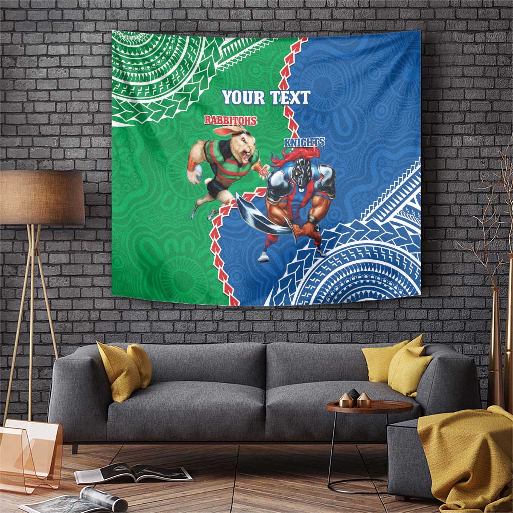 Personalised Rabbitohs And Knights Rugby Tapestry Aboriginal Mix Polynesian Pattern - Vibe Hoodie Shop