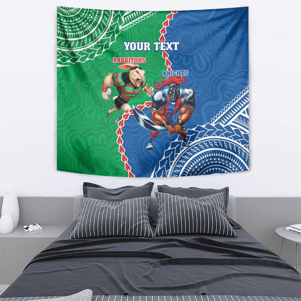 Personalised Rabbitohs And Knights Rugby Tapestry Aboriginal Mix Polynesian Pattern - Vibe Hoodie Shop