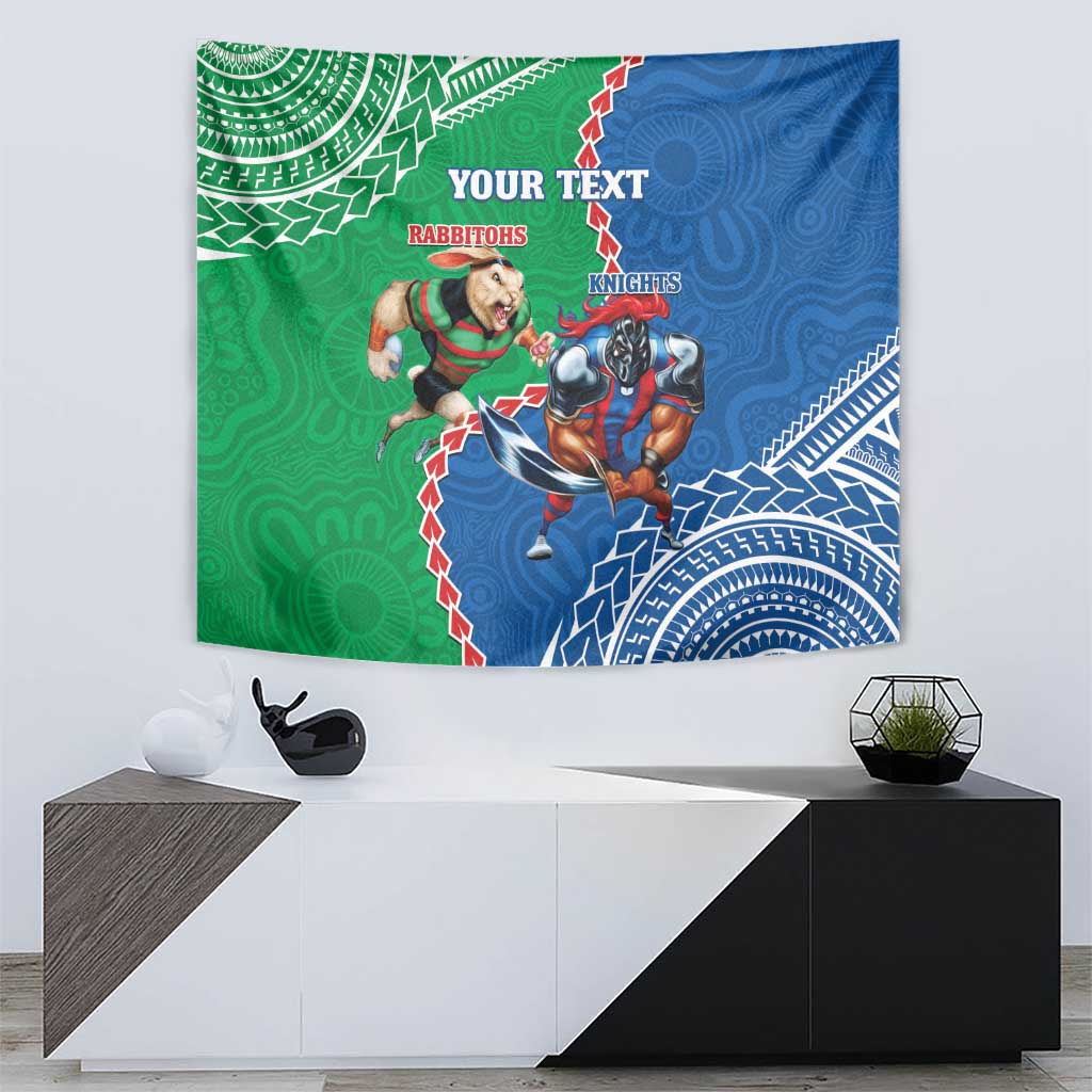 Personalised Rabbitohs And Knights Rugby Tapestry Aboriginal Mix Polynesian Pattern - Vibe Hoodie Shop