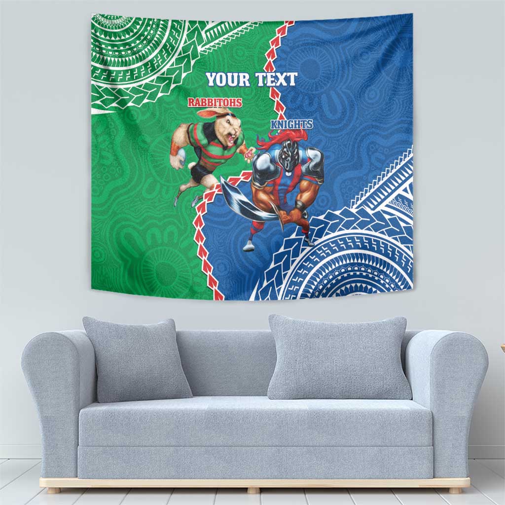 Personalised Rabbitohs And Knights Rugby Tapestry Aboriginal Mix Polynesian Pattern - Vibe Hoodie Shop