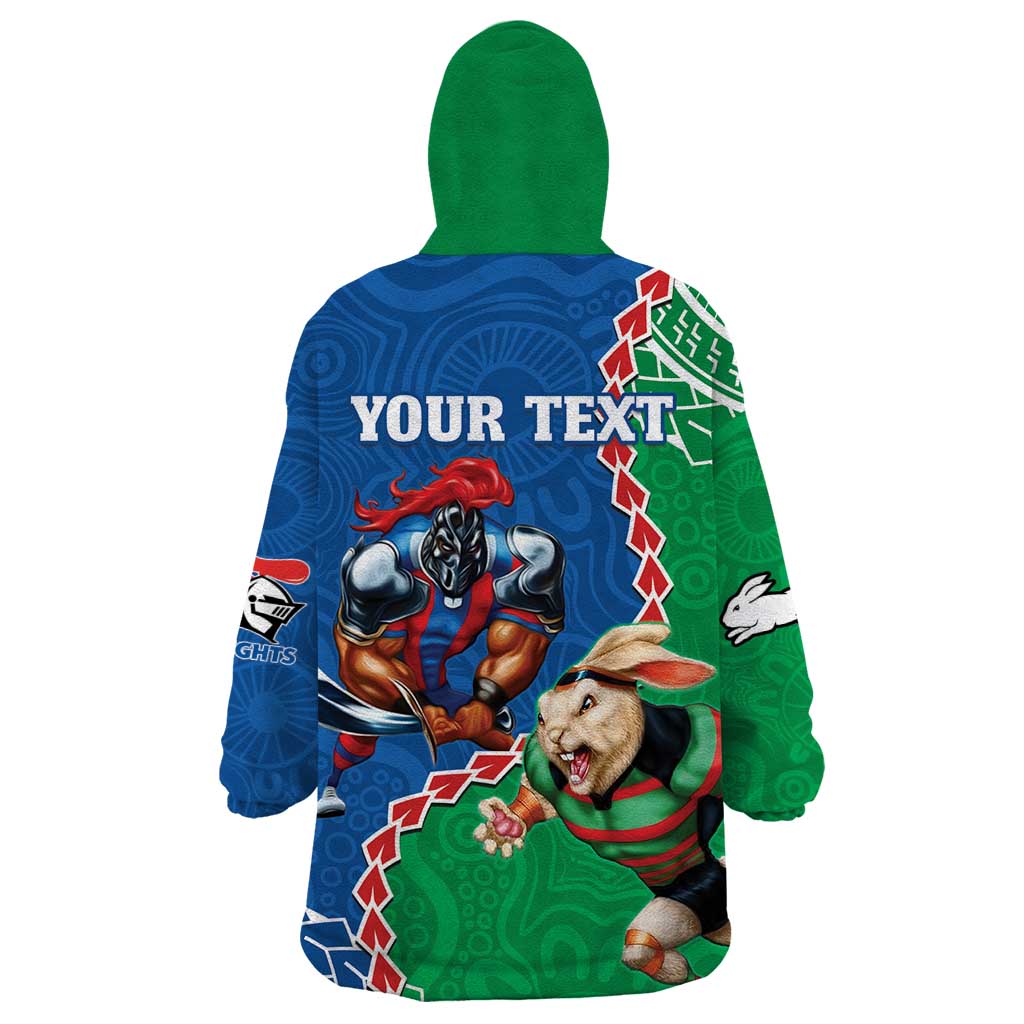 Personalised Rabbitohs And Knights Rugby Wearable Blanket Hoodie Aboriginal Mix Polynesian Pattern - Vibe Hoodie Shop