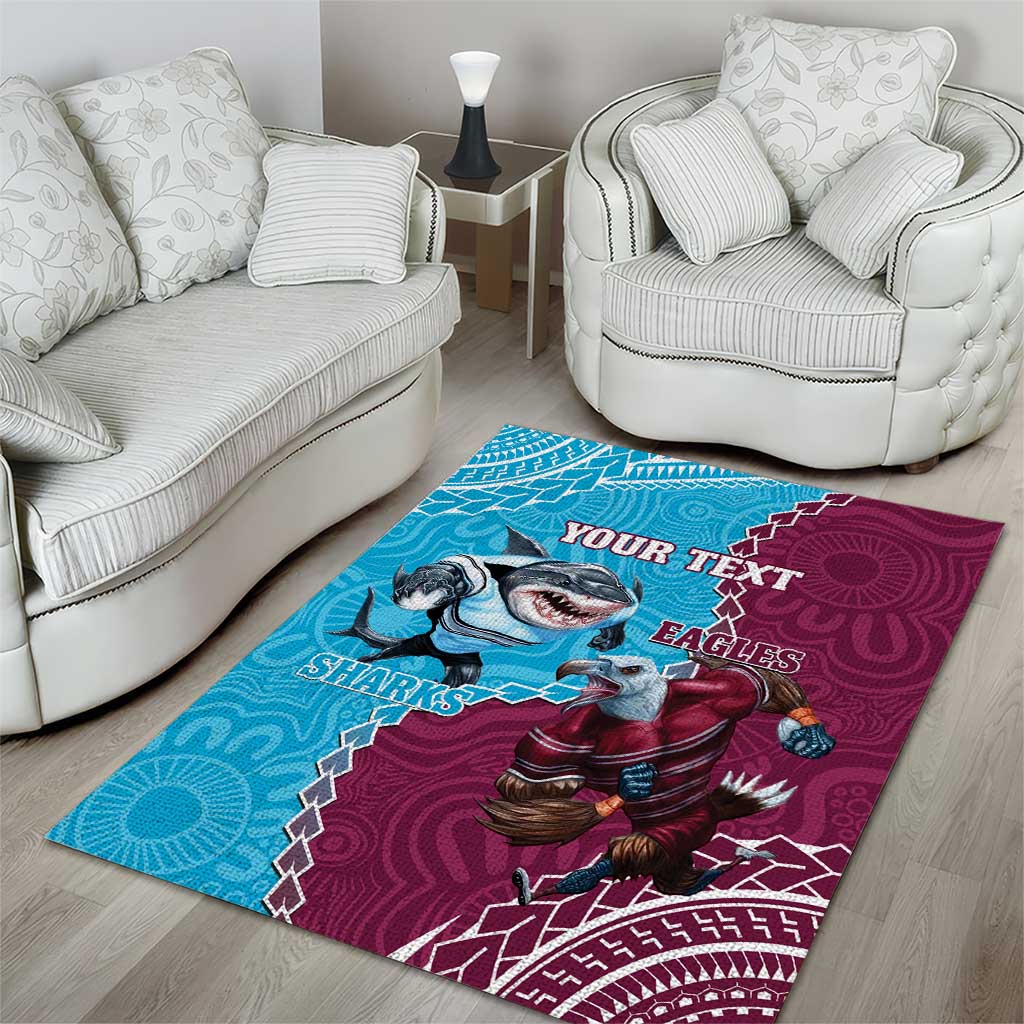 Personalised Eagles And Sharks Rugby Area Rug Aboriginal Mix Polynesian Pattern - Vibe Hoodie Shop