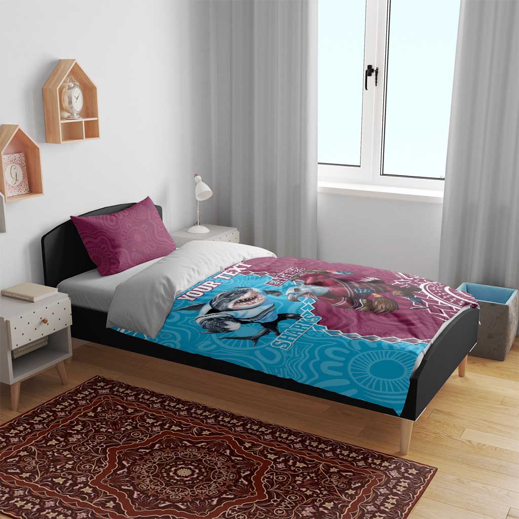 Personalised Eagles And Sharks Rugby Bedding Set Aboriginal Mix Polynesian Pattern - Vibe Hoodie Shop