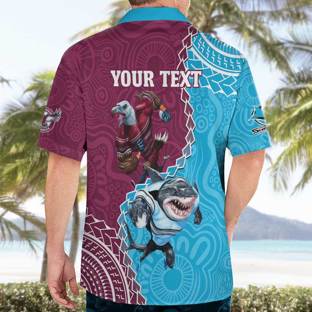 Personalised Eagles And Sharks Rugby Hawaiian Shirt Aboriginal Mix Polynesian Pattern - Vibe Hoodie Shop