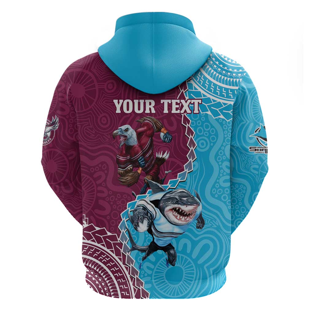 Personalised Eagles And Sharks Rugby Hoodie Aboriginal Mix Polynesian Pattern - Vibe Hoodie Shop