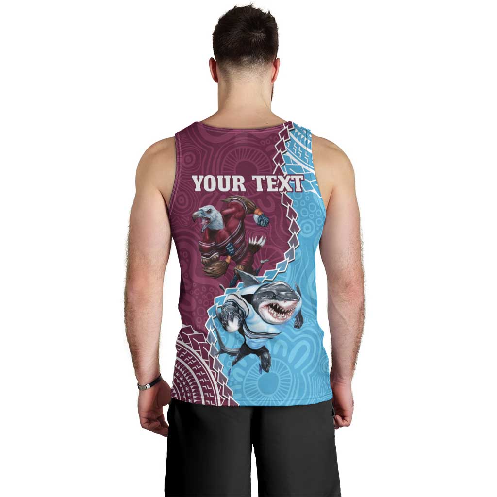 Personalised Eagles And Sharks Rugby Men Tank Top Aboriginal Mix Polynesian Pattern - Vibe Hoodie Shop
