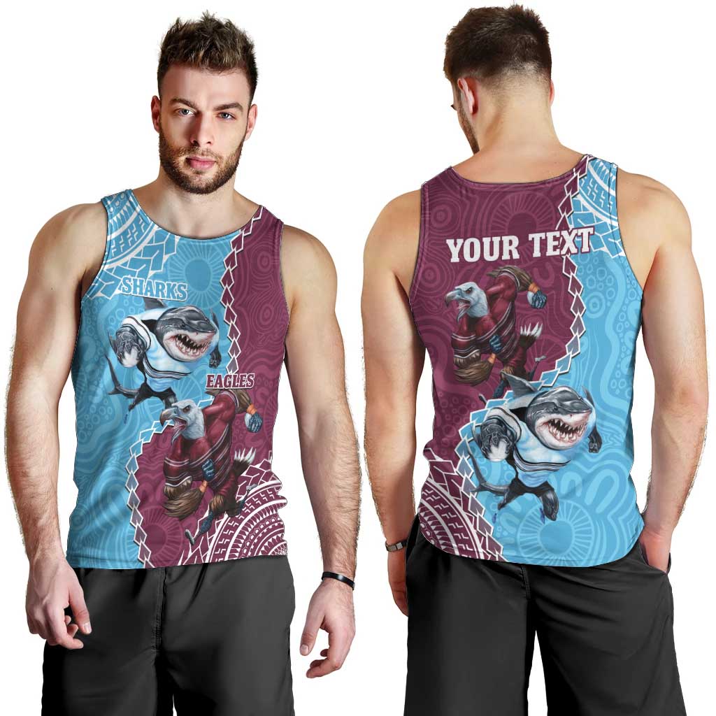 Personalised Eagles And Sharks Rugby Men Tank Top Aboriginal Mix Polynesian Pattern - Vibe Hoodie Shop