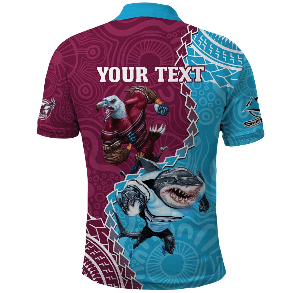 Personalised Eagles And Sharks Rugby Polo Shirt Aboriginal Mix Polynesian Pattern - Vibe Hoodie Shop
