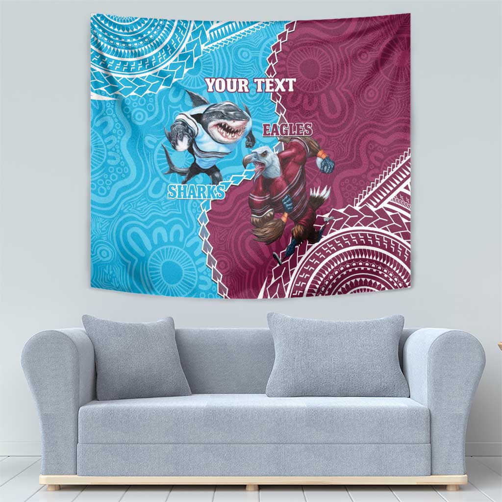 Personalised Eagles And Sharks Rugby Tapestry Aboriginal Mix Polynesian Pattern - Vibe Hoodie Shop