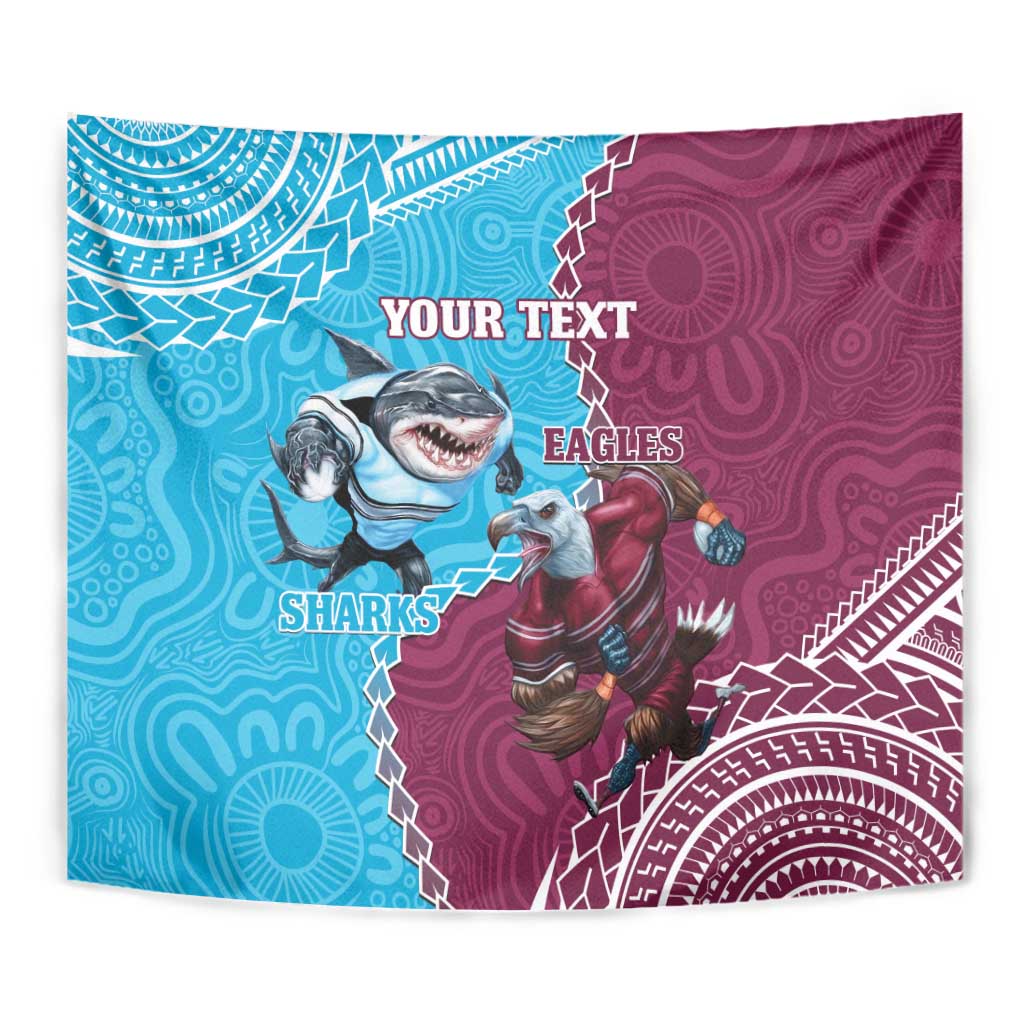 Personalised Eagles And Sharks Rugby Tapestry Aboriginal Mix Polynesian Pattern - Vibe Hoodie Shop