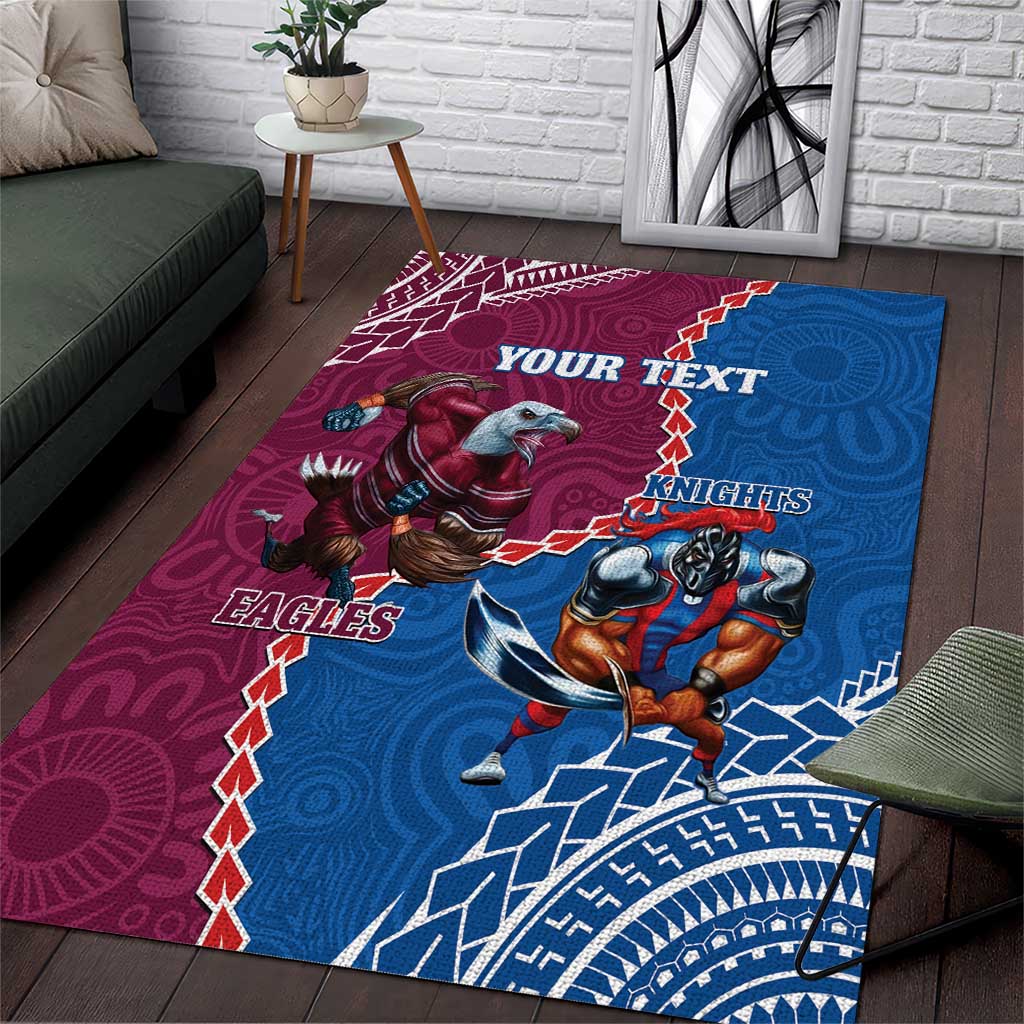 Personalised Eagles And Knights Rugby Area Rug Aboriginal Mix Polynesian Pattern - Vibe Hoodie Shop