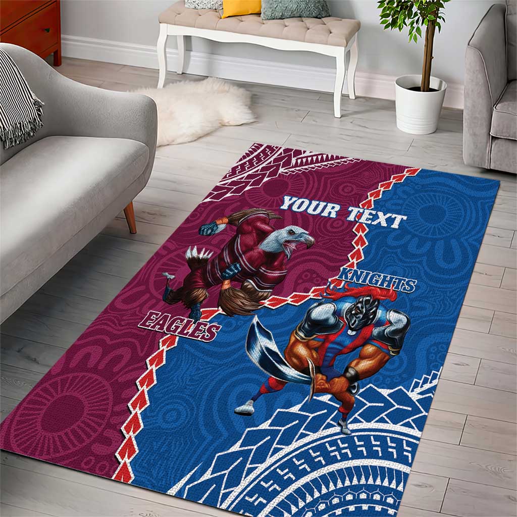 Personalised Eagles And Knights Rugby Area Rug Aboriginal Mix Polynesian Pattern - Vibe Hoodie Shop