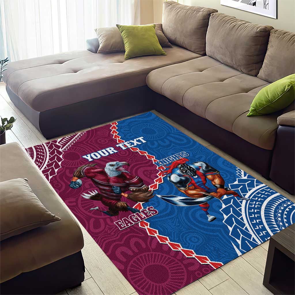 Personalised Eagles And Knights Rugby Area Rug Aboriginal Mix Polynesian Pattern - Vibe Hoodie Shop