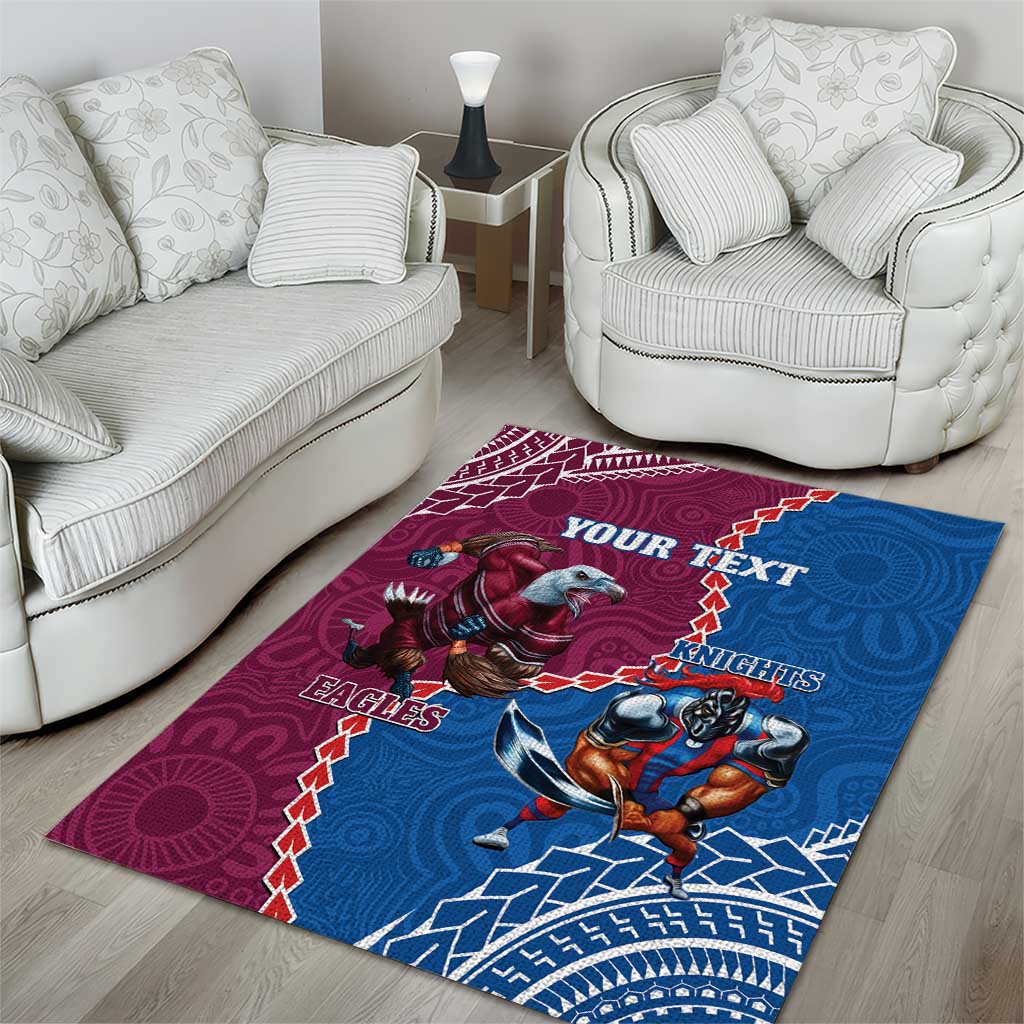 Personalised Eagles And Knights Rugby Area Rug Aboriginal Mix Polynesian Pattern - Vibe Hoodie Shop