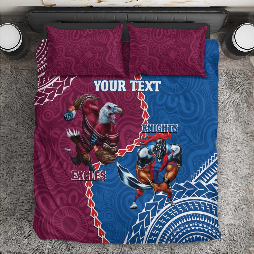 Personalised Eagles And Knights Rugby Bedding Set Aboriginal Mix Polynesian Pattern - Vibe Hoodie Shop