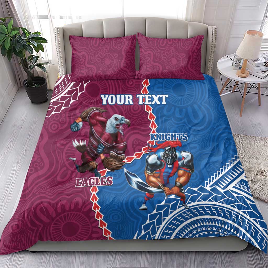 Personalised Eagles And Knights Rugby Bedding Set Aboriginal Mix Polynesian Pattern - Vibe Hoodie Shop