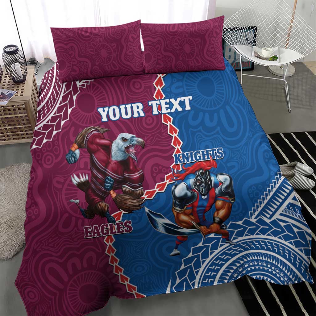 Personalised Eagles And Knights Rugby Bedding Set Aboriginal Mix Polynesian Pattern - Vibe Hoodie Shop