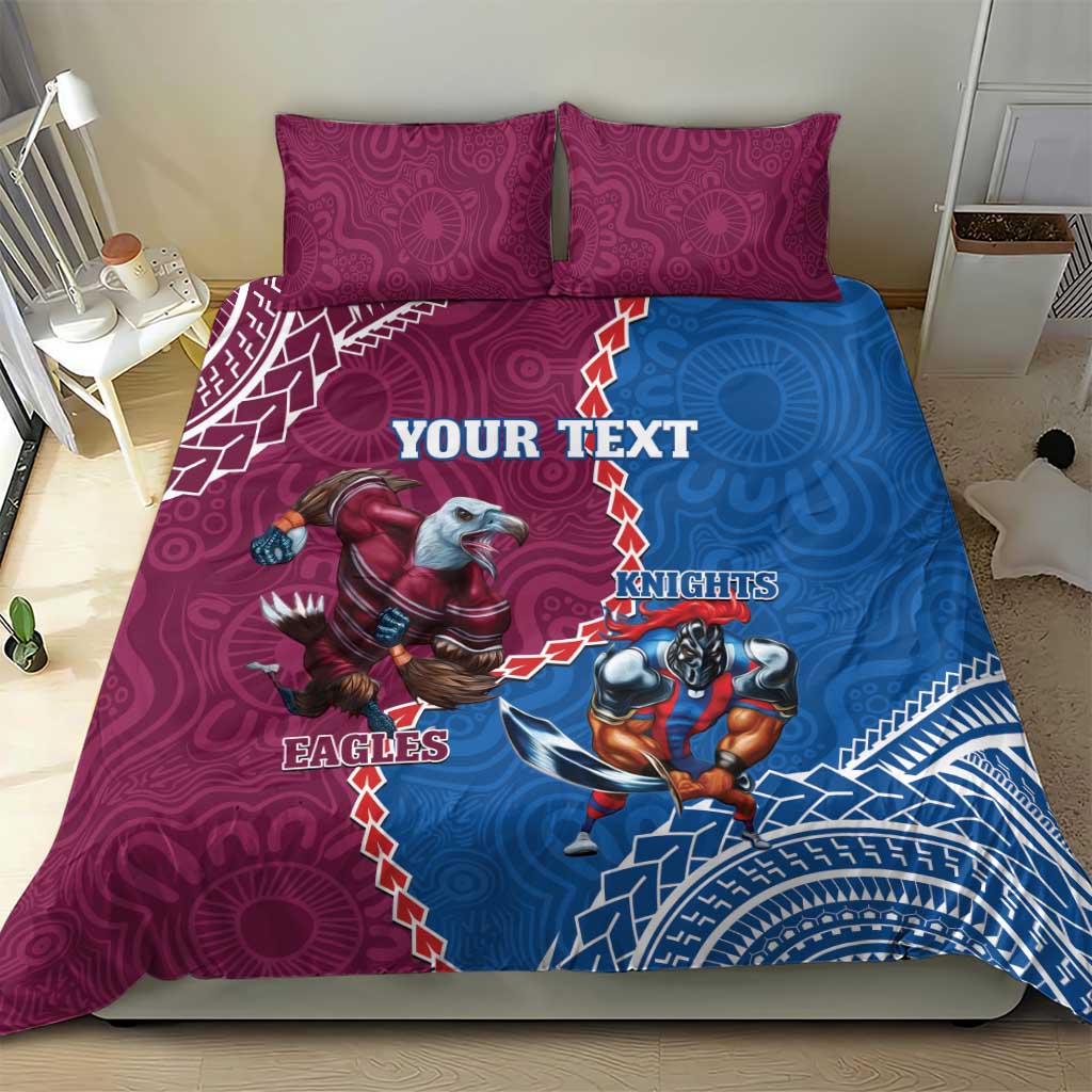 Personalised Eagles And Knights Rugby Bedding Set Aboriginal Mix Polynesian Pattern - Vibe Hoodie Shop