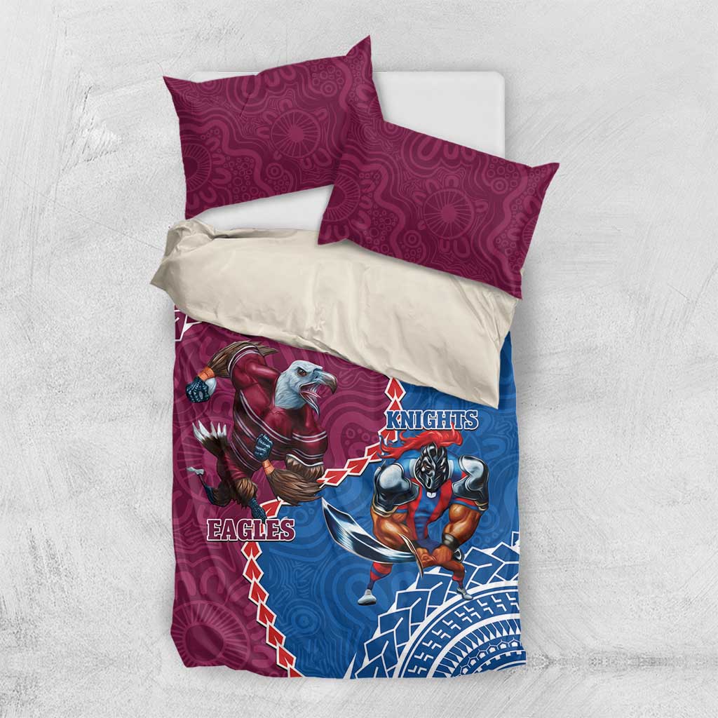 Personalised Eagles And Knights Rugby Bedding Set Aboriginal Mix Polynesian Pattern - Vibe Hoodie Shop