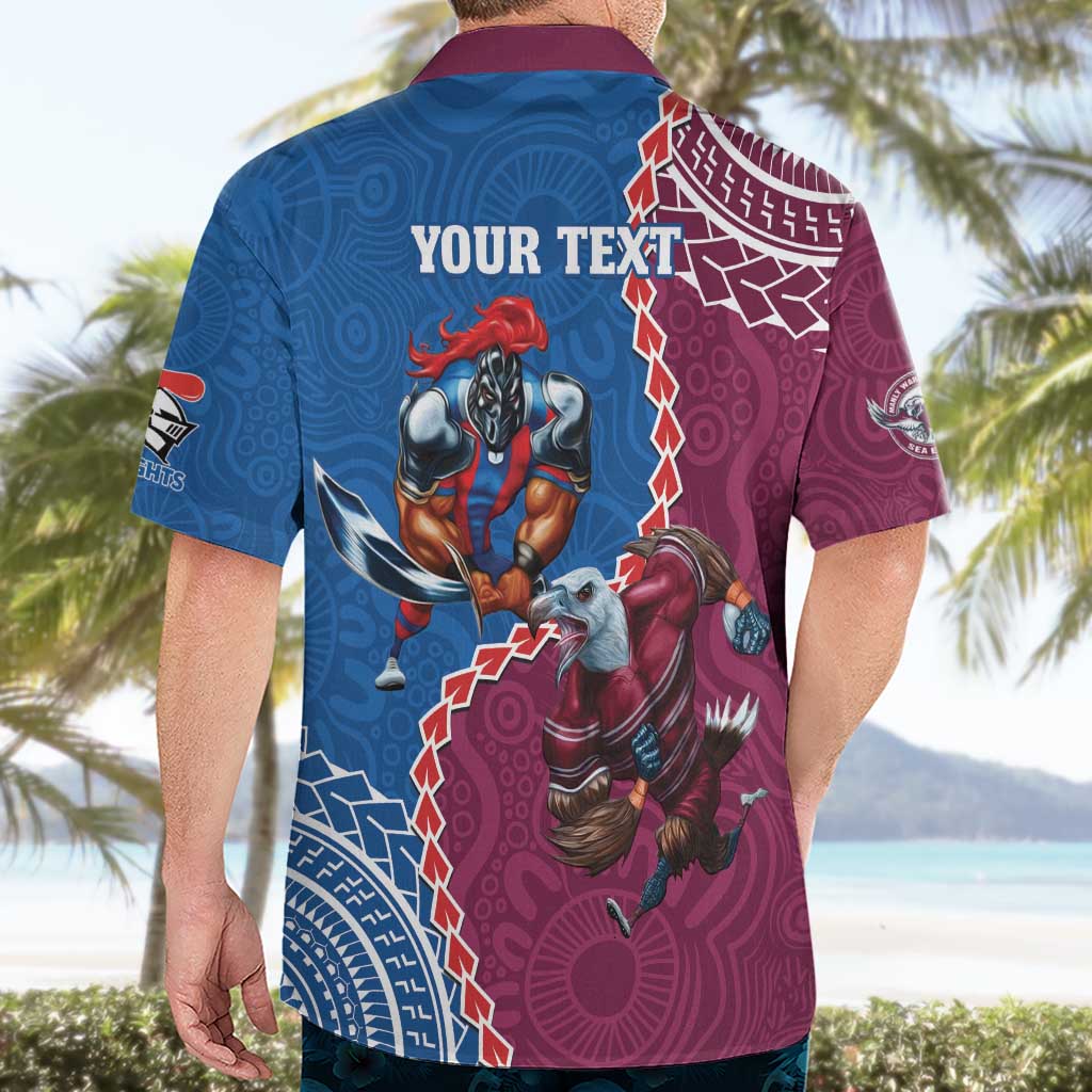 Personalised Eagles And Knights Rugby Hawaiian Shirt Aboriginal Mix Polynesian Pattern - Vibe Hoodie Shop