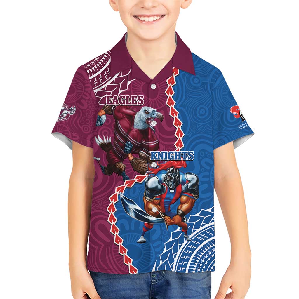 Personalised Eagles And Knights Rugby Hawaiian Shirt Aboriginal Mix Polynesian Pattern - Vibe Hoodie Shop