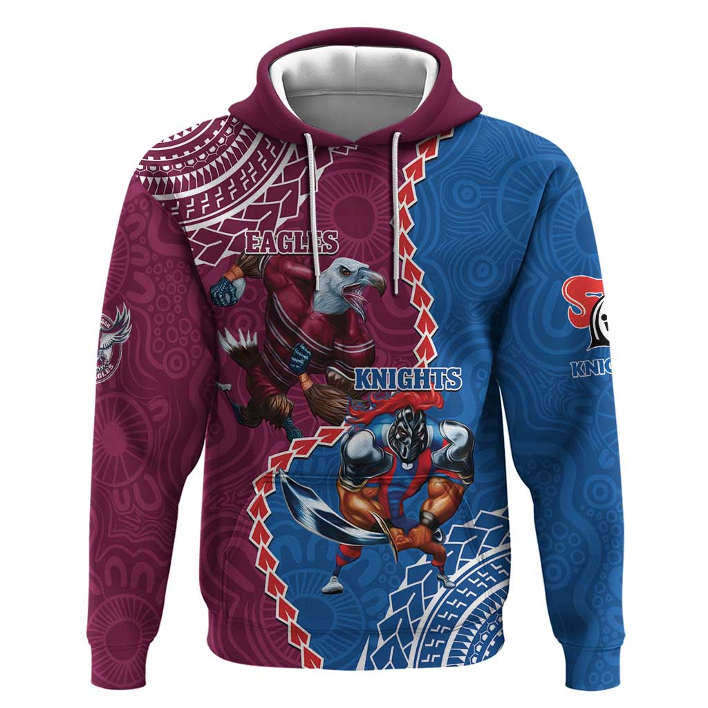 Personalised Eagles And Knights Rugby Hoodie Aboriginal Mix Polynesian Pattern - Vibe Hoodie Shop