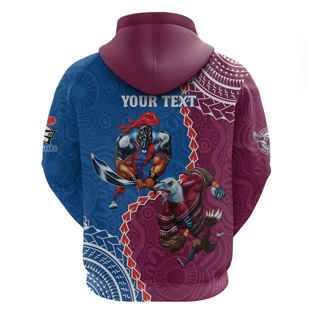 Personalised Eagles And Knights Rugby Hoodie Aboriginal Mix Polynesian Pattern - Vibe Hoodie Shop