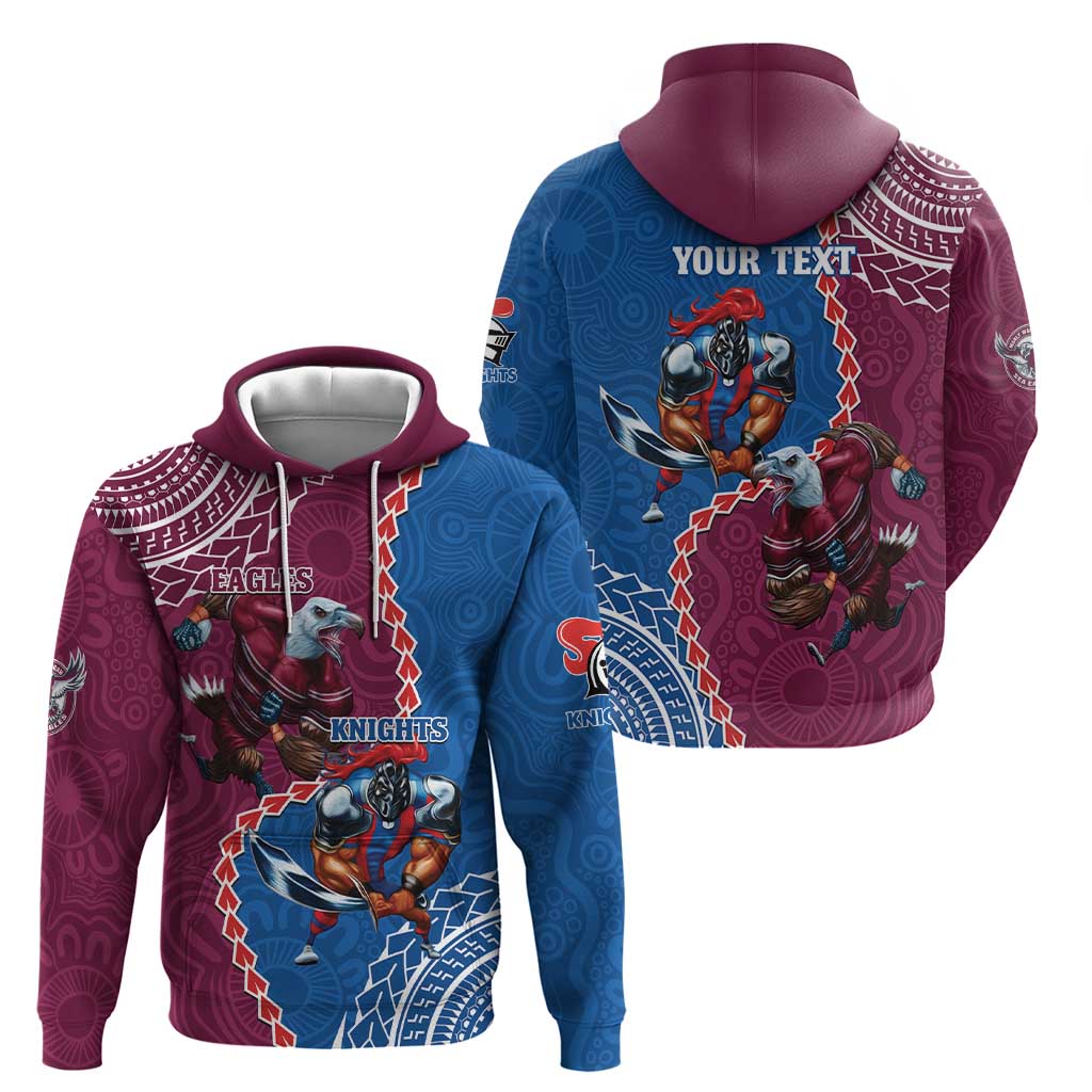 Personalised Eagles And Knights Rugby Hoodie Aboriginal Mix Polynesian Pattern - Vibe Hoodie Shop