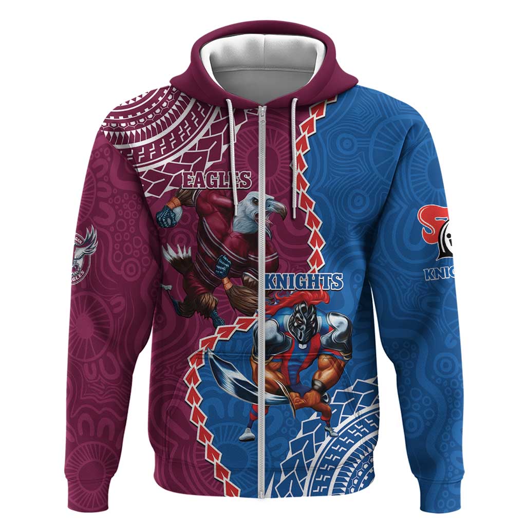Personalised Eagles And Knights Rugby Hoodie Aboriginal Mix Polynesian Pattern - Vibe Hoodie Shop