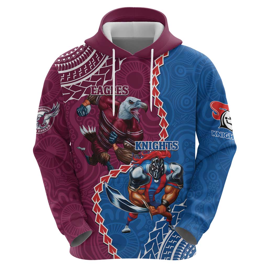 Personalised Eagles And Knights Rugby Hoodie Aboriginal Mix Polynesian Pattern - Vibe Hoodie Shop