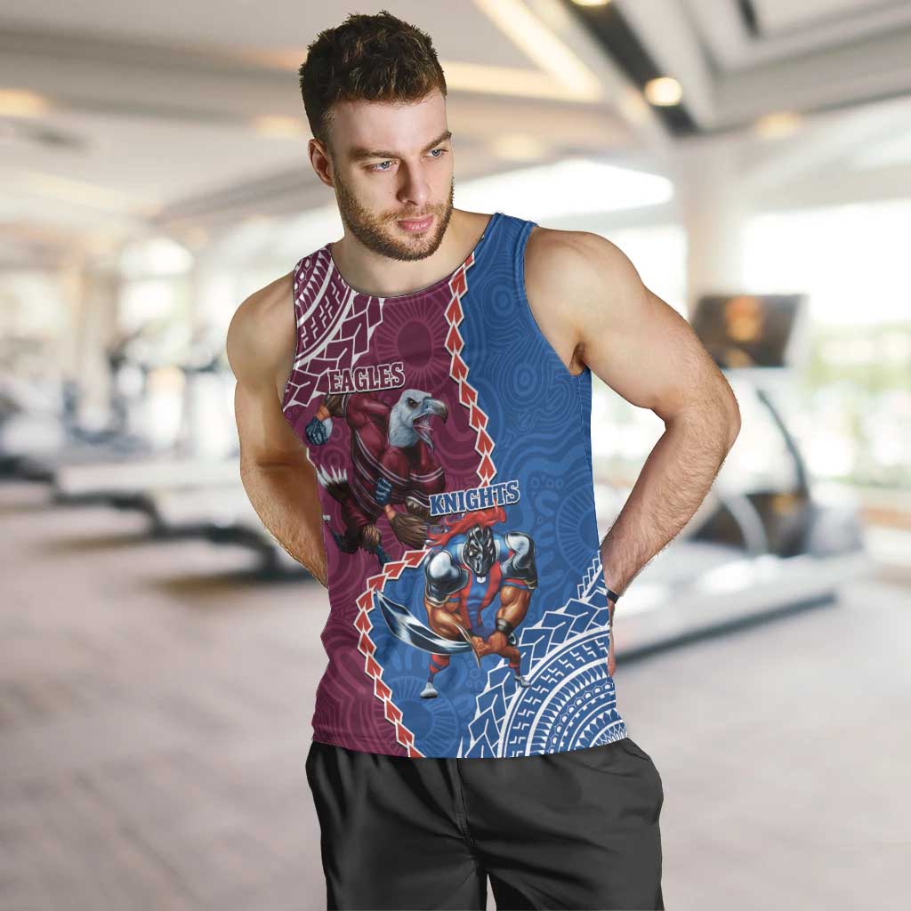 Personalised Eagles And Knights Rugby Men Tank Top Aboriginal Mix Polynesian Pattern - Vibe Hoodie Shop