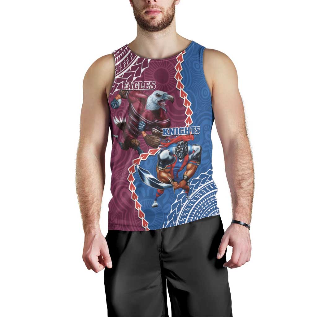 Personalised Eagles And Knights Rugby Men Tank Top Aboriginal Mix Polynesian Pattern - Vibe Hoodie Shop