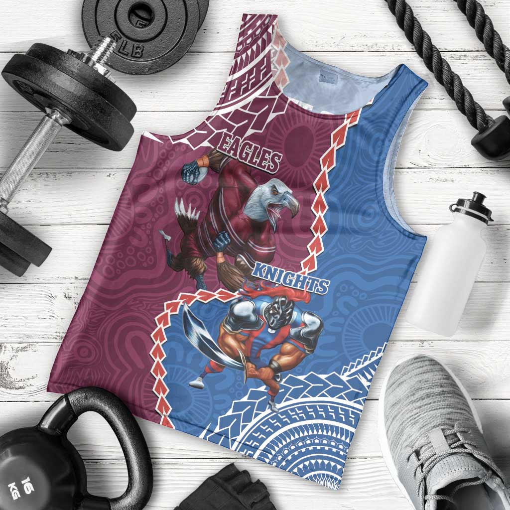 Personalised Eagles And Knights Rugby Men Tank Top Aboriginal Mix Polynesian Pattern - Vibe Hoodie Shop
