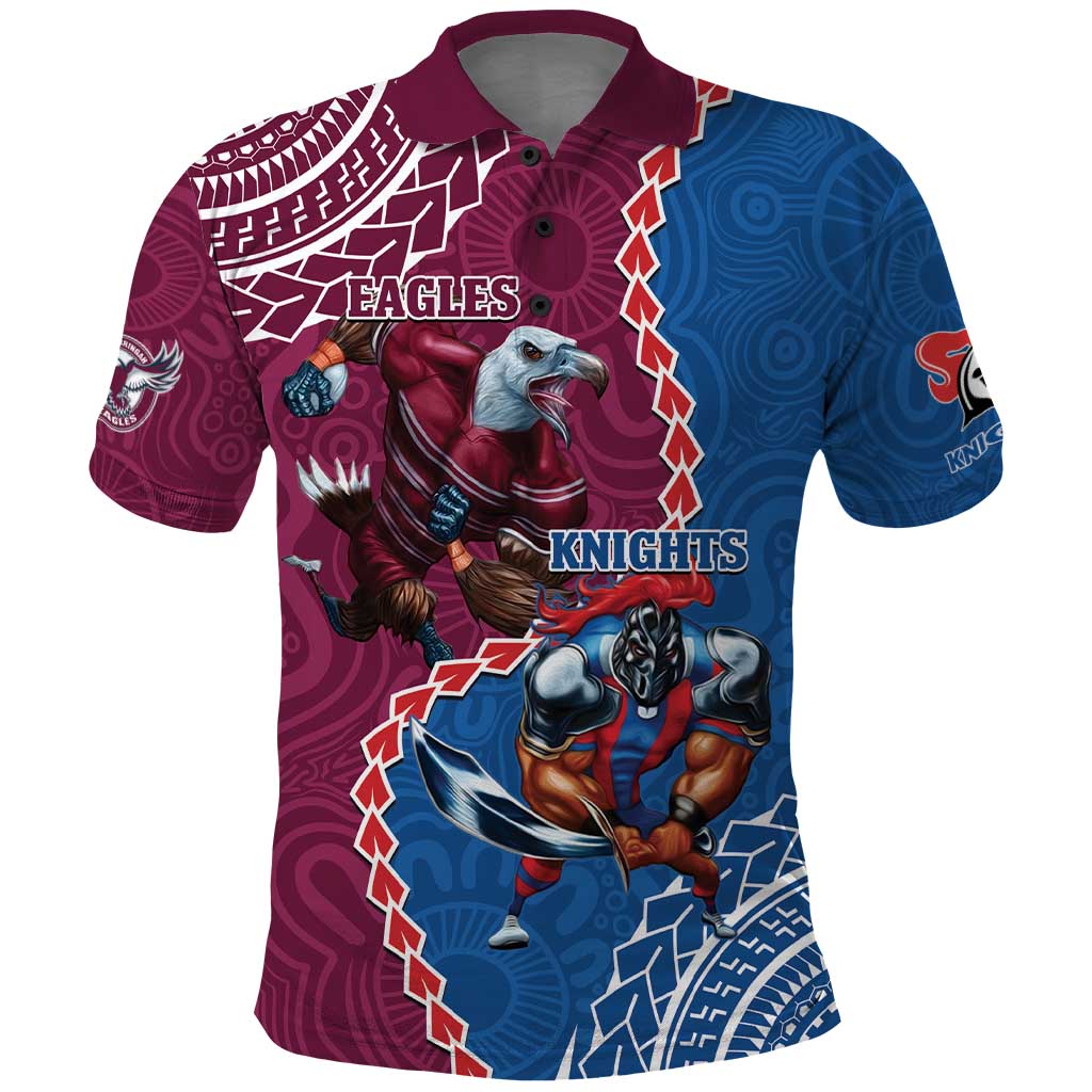 Personalised Eagles And Knights Rugby Polo Shirt Aboriginal Mix Polynesian Pattern - Vibe Hoodie Shop