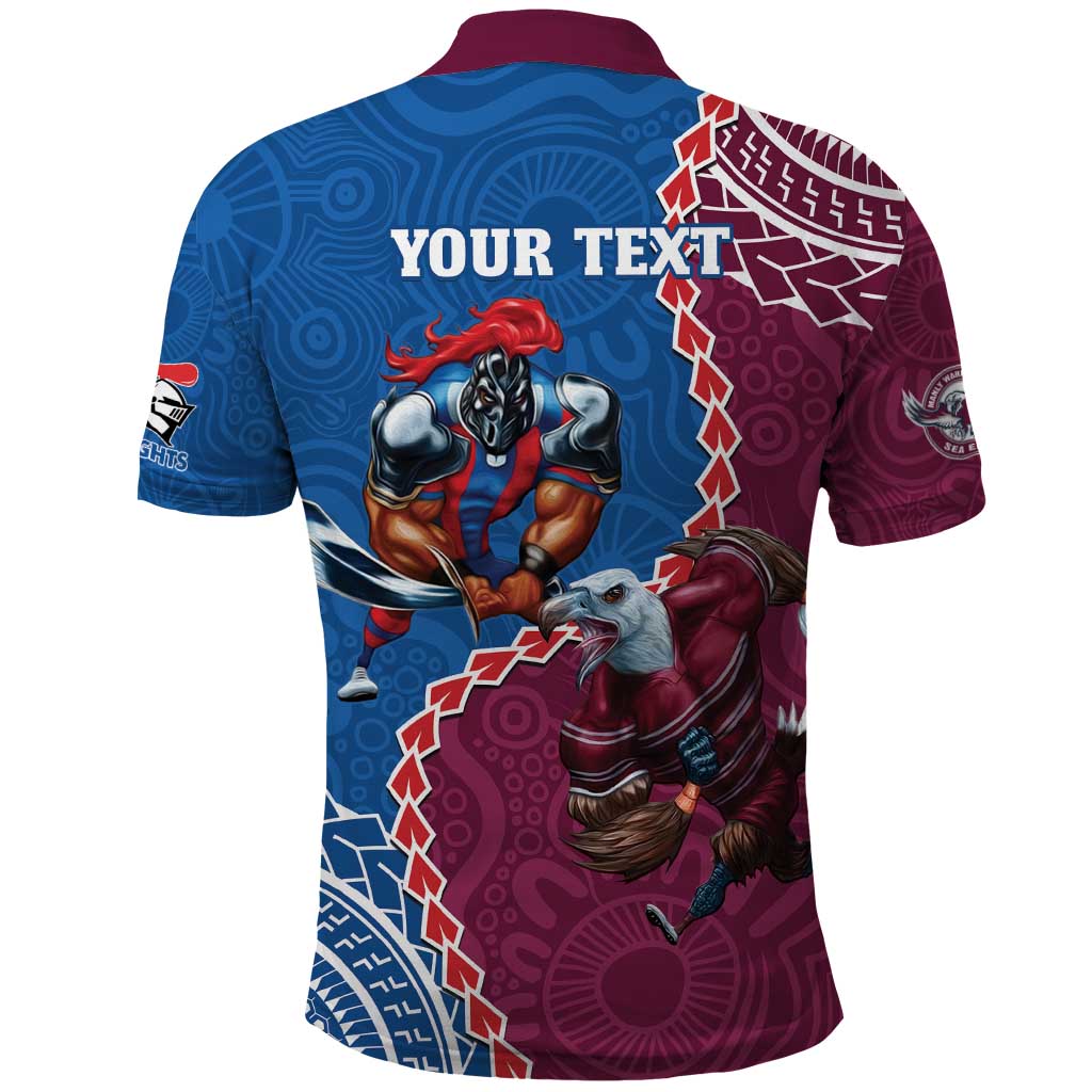 Personalised Eagles And Knights Rugby Polo Shirt Aboriginal Mix Polynesian Pattern - Vibe Hoodie Shop
