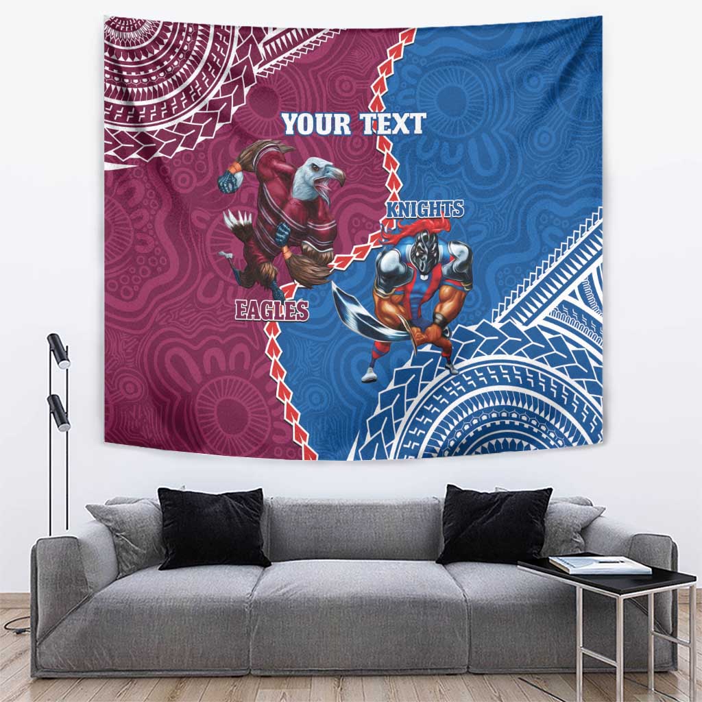 Personalised Eagles And Knights Rugby Tapestry Aboriginal Mix Polynesian Pattern - Vibe Hoodie Shop