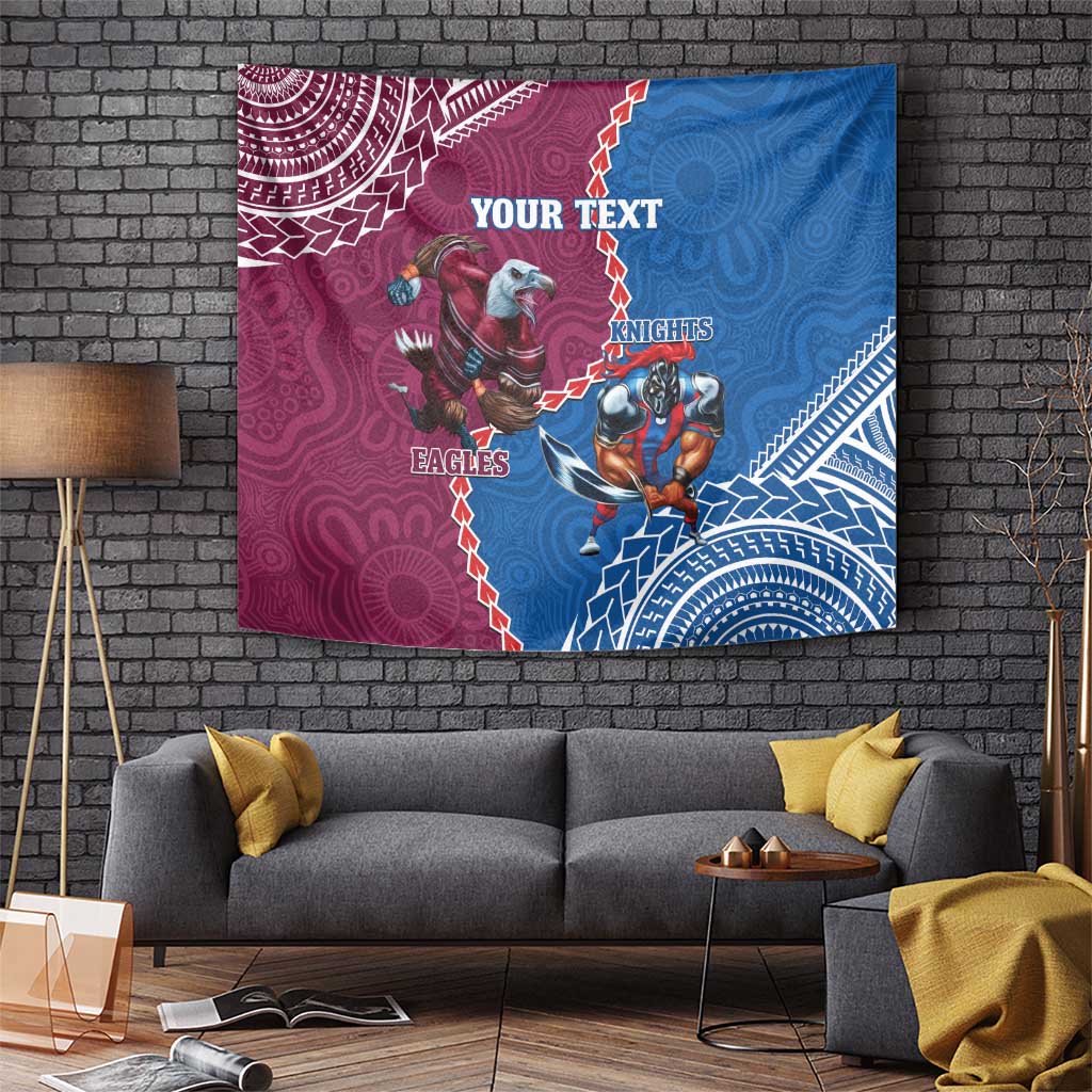 Personalised Eagles And Knights Rugby Tapestry Aboriginal Mix Polynesian Pattern - Vibe Hoodie Shop