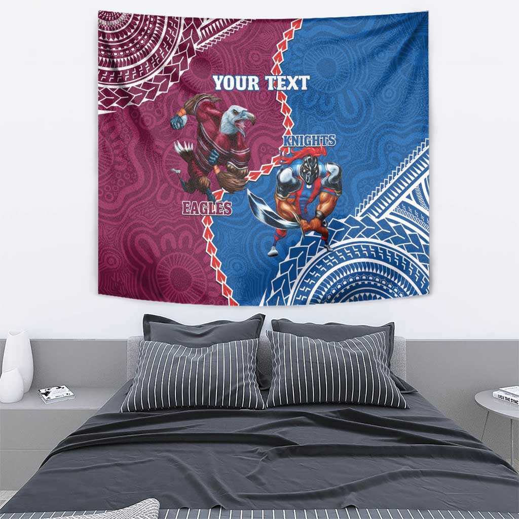 Personalised Eagles And Knights Rugby Tapestry Aboriginal Mix Polynesian Pattern - Vibe Hoodie Shop