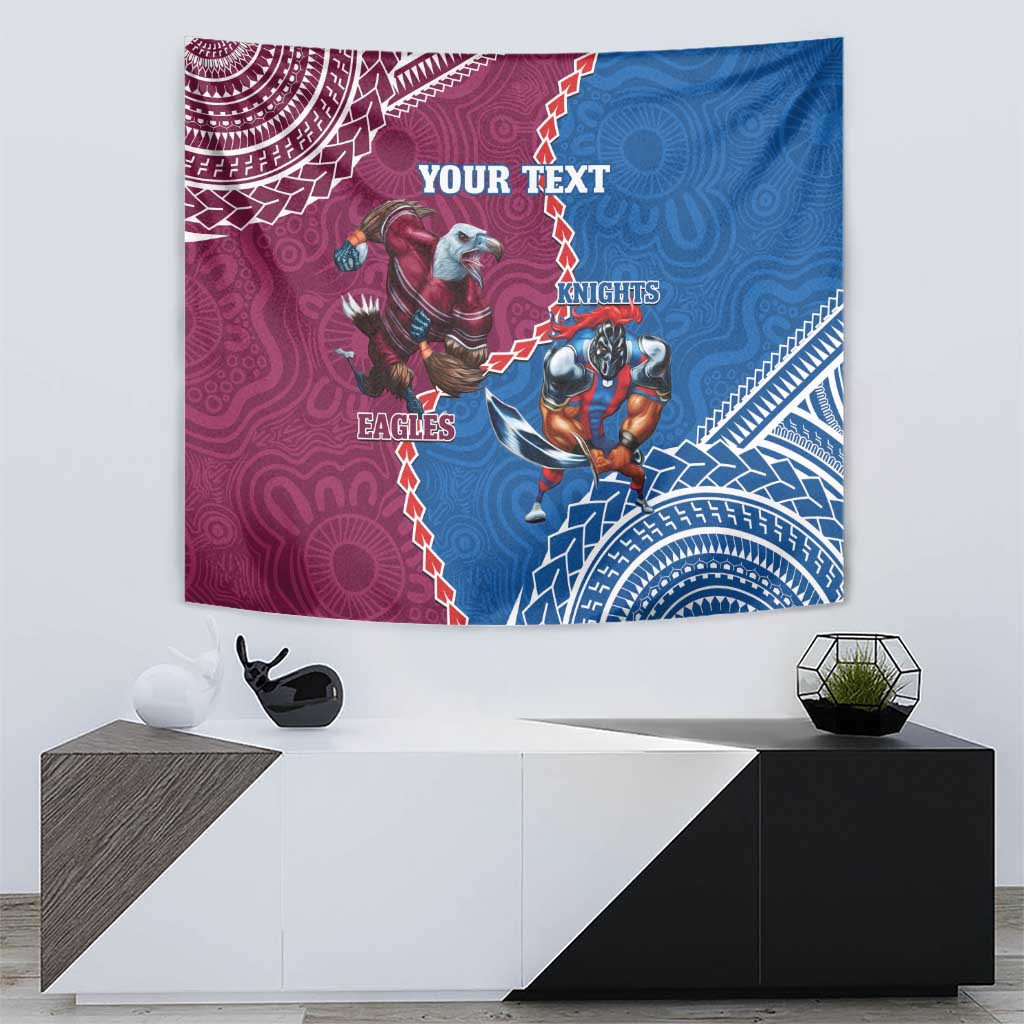 Personalised Eagles And Knights Rugby Tapestry Aboriginal Mix Polynesian Pattern - Vibe Hoodie Shop