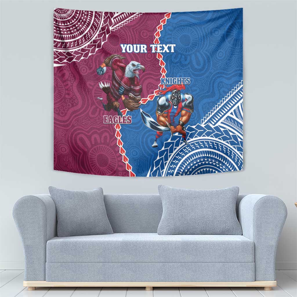 Personalised Eagles And Knights Rugby Tapestry Aboriginal Mix Polynesian Pattern - Vibe Hoodie Shop